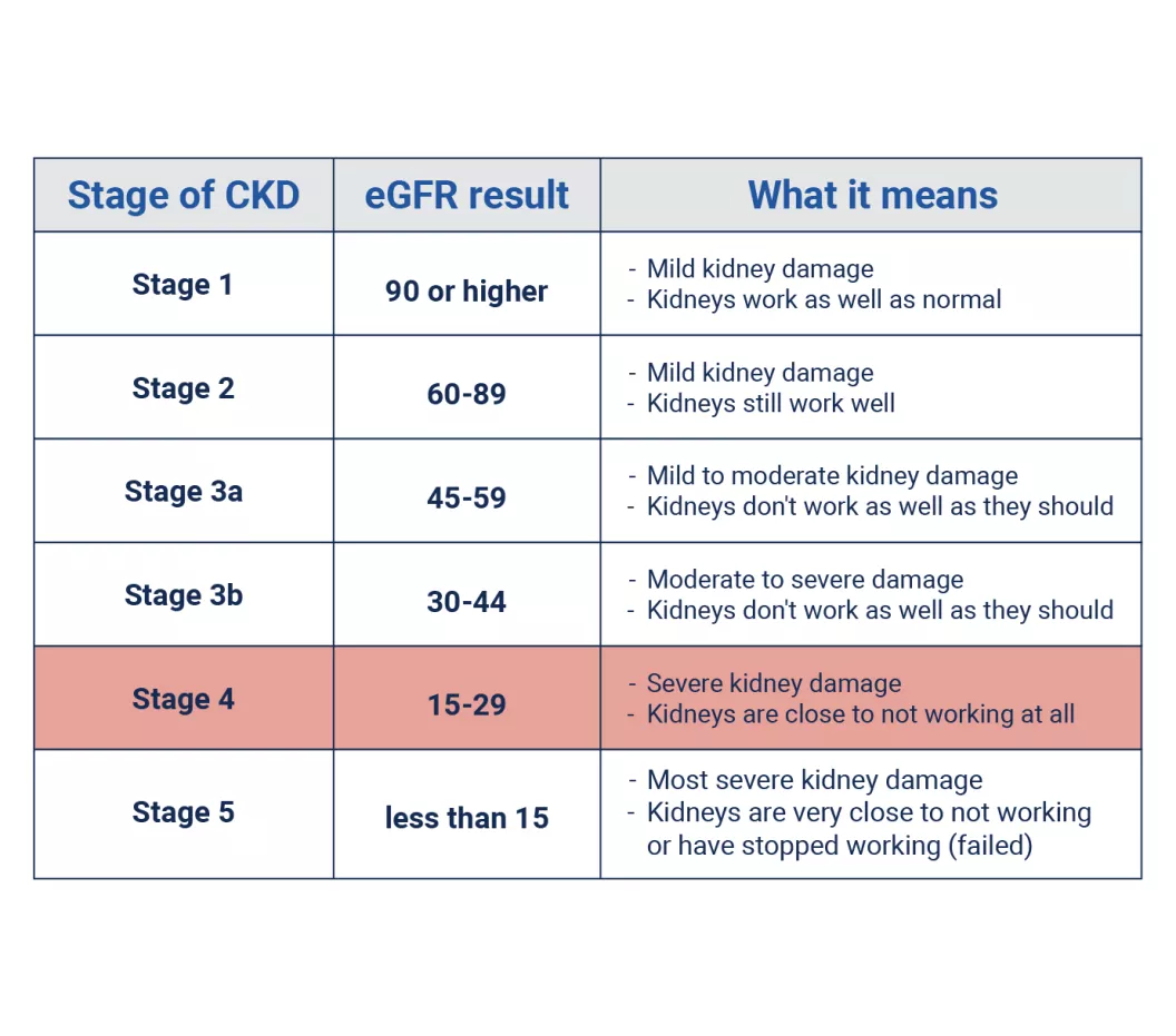 Chart of stage 4 kidney disease