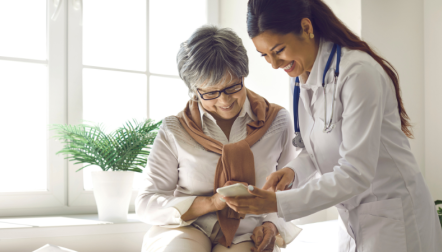 female doctor and female patient on phone